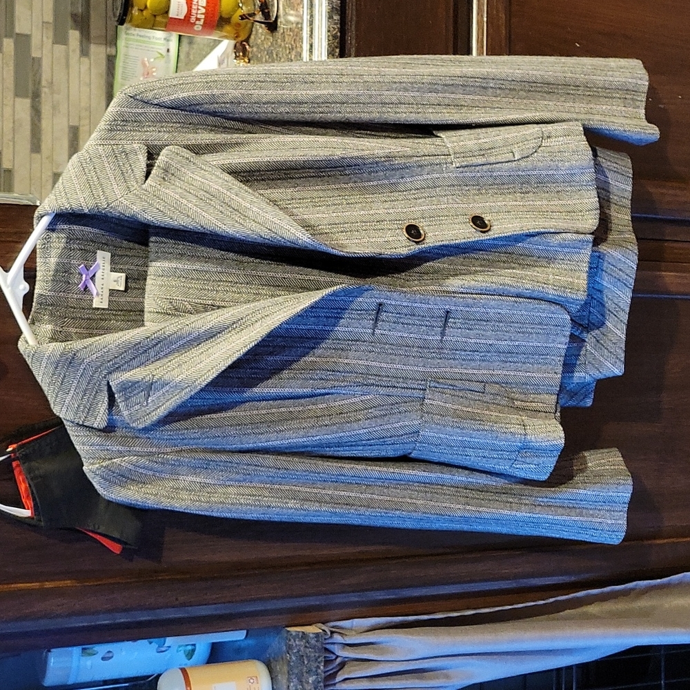 BANANA REPUBLIC Black/White/lavender Wool suit. (Pants fully lined!)